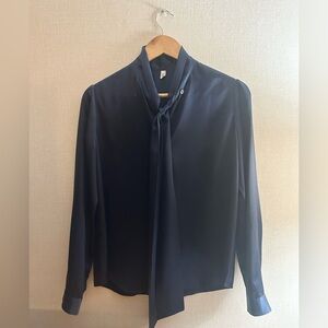 Lilysilk 100% silk navy bow tie neck shirt/blouse Small